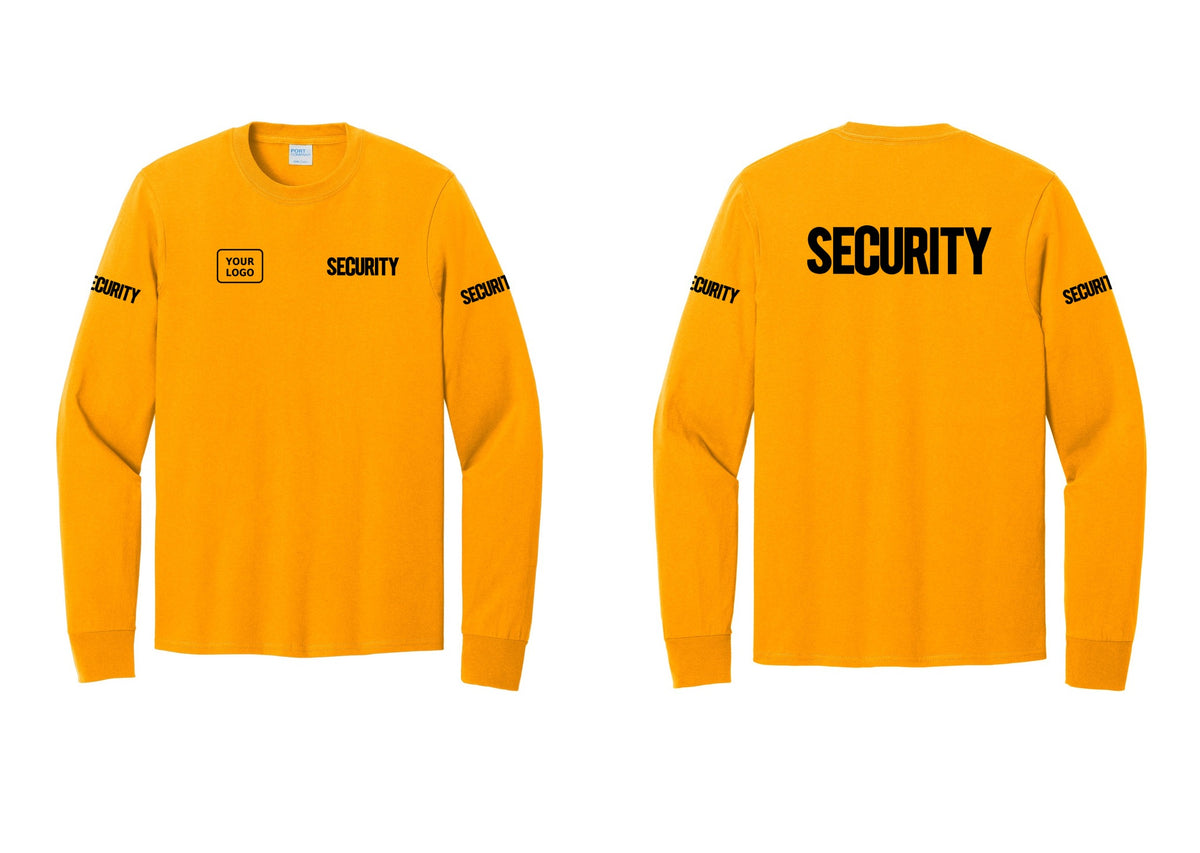 NYC Factory Men's Custom Logo Security Cotton Long Sleeve T-Shirt - SECURITY + Your Logo + Back + Security Sleeves - Gold