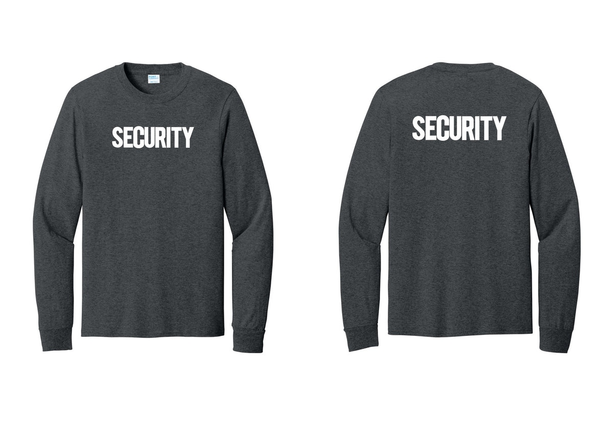 NYC Factory Men's Security Cotton Long Sleeve T-Shirt - Front + Back - Dark Heather Grey