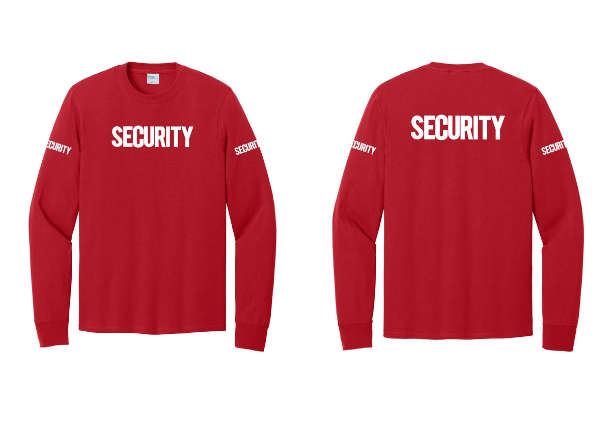 NYC Factory Men's Security Cotton Long Sleeve T-Shirt - Front + Back + Security Sleeves - Red