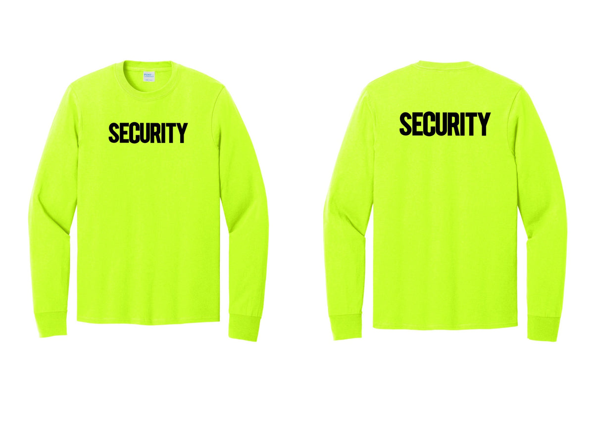 NYC Factory Men's Security Cotton Long Sleeve T-Shirt - Front + Back - Safety Green