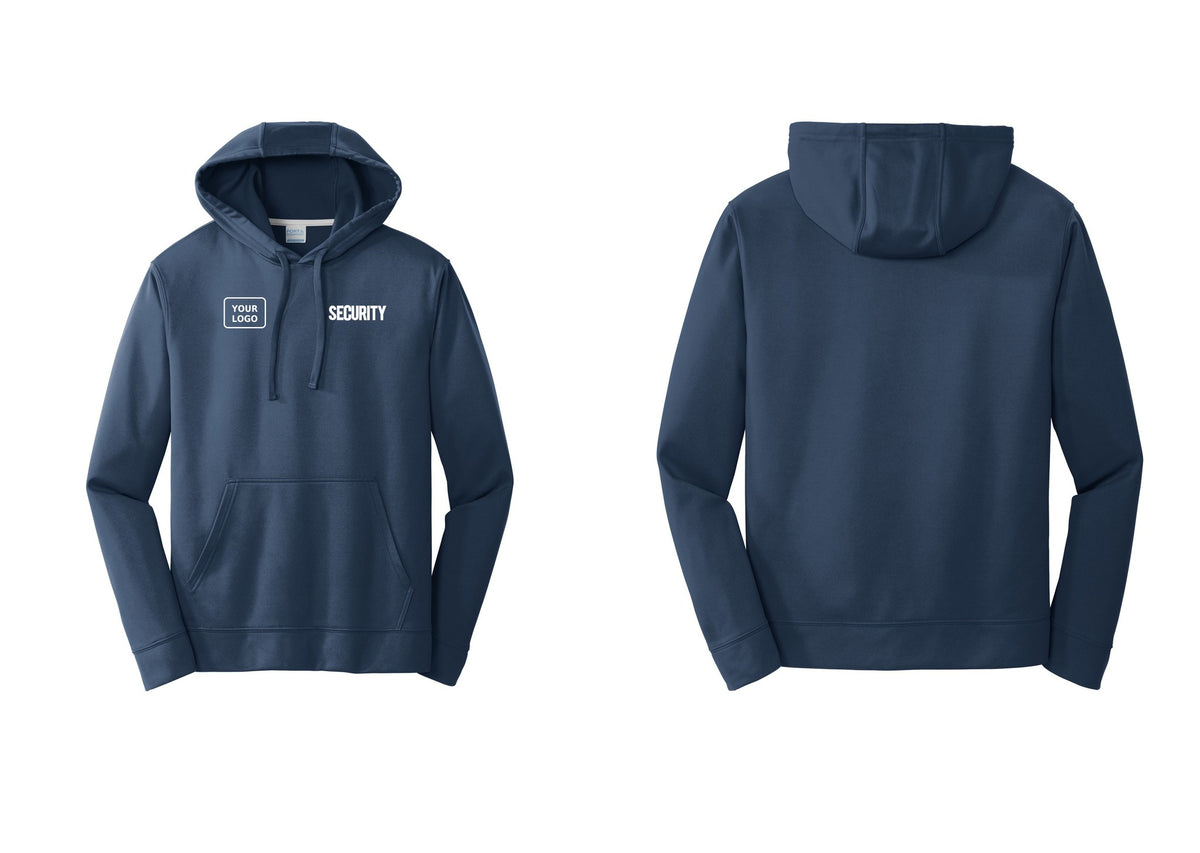 NYC Factory Men's Custom Logo Security Performance Fleece Hooded Sweatshirt - SECURITY + Your Logo - Navy