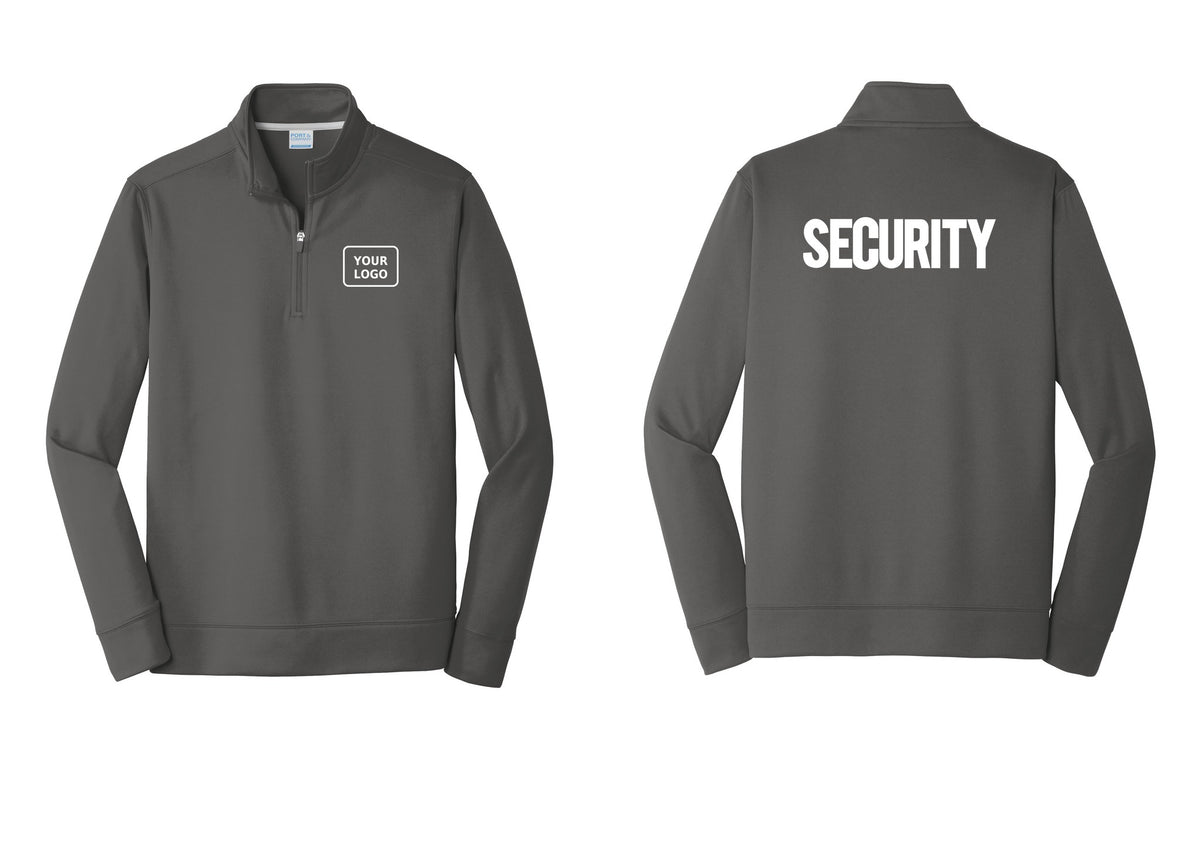 NYC Factory Men's Custom Logo Security Performance Fleece 1/4-Zip Pullover Sweatshirt - Your Logo + Back - Charcoal