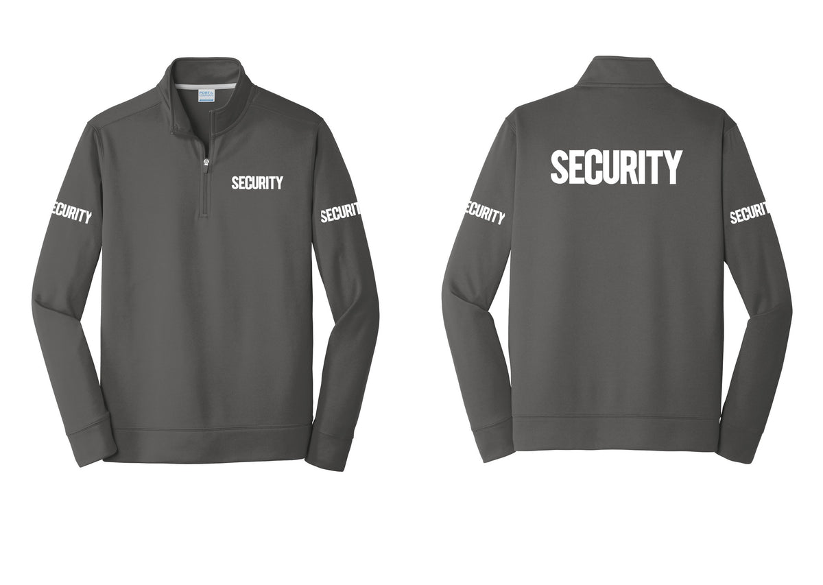 NYC Factory Men's Security Performance Fleece 1/4-Zip Pullover Sweatshirt - Chest + Back + Security Sleeves - Charcoal