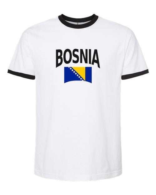 Bosnia and Herzegovina Soccer Ringer Tee 2026 — Classic Name & Flag | NYC Factory