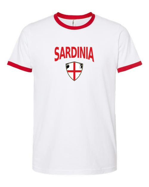 Sardinia Arched Crest Soccer Ringer Tee — NYC Factory