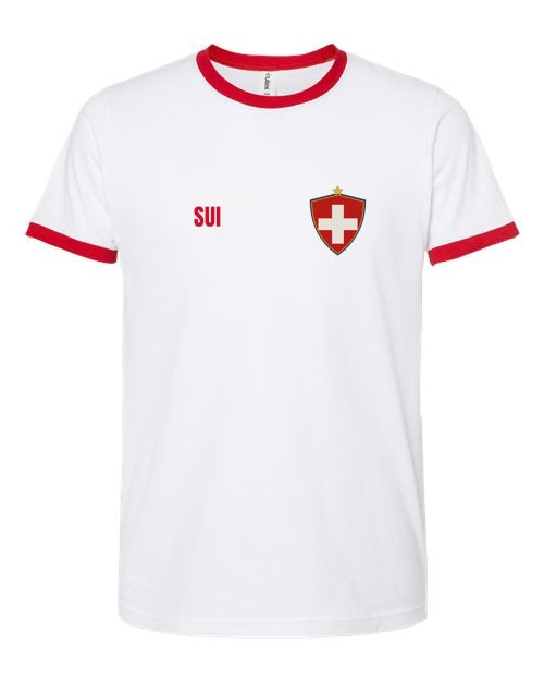 Switzerland Soccer Ringer Tee 2026 — Retro National Crest | NYC Factory