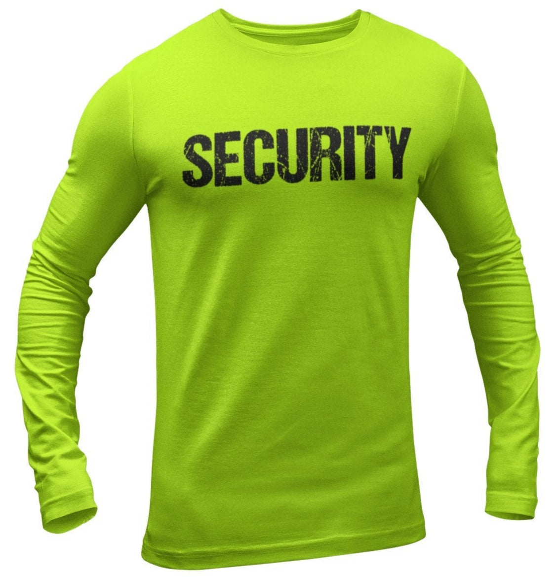 Security Long Sleeve Men's T-Shirt (Distressed Design, Safety Green)