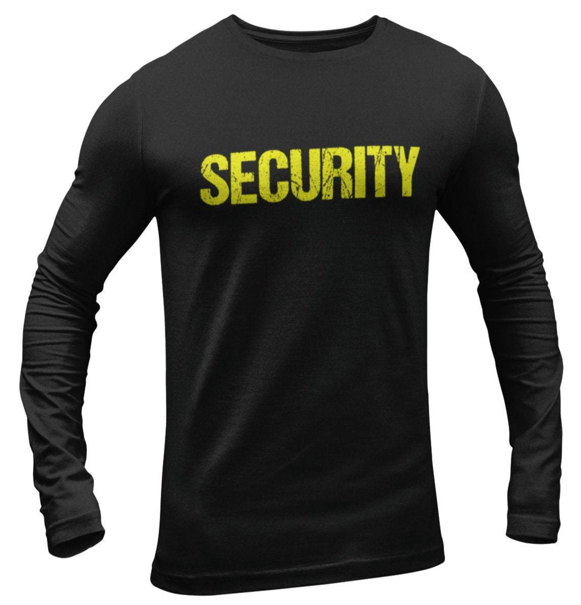 Security Men's Long Sleeve T-Shirt (Distressed Design, Black & Neon)