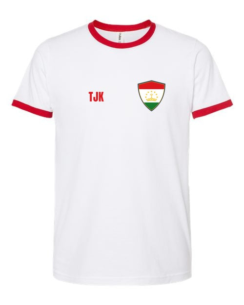 Tajikistan Soccer Ringer Tee — Retro National Crest | NYC Factory