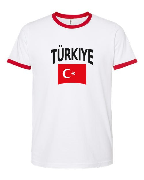 Turkey Soccer Ringer Tee 2026 — Classic Name & Flag | NYC Factory - white_red