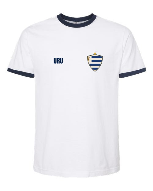 Uruguay Soccer Ringer Tee 2026 — Retro National Crest | NYC Factory