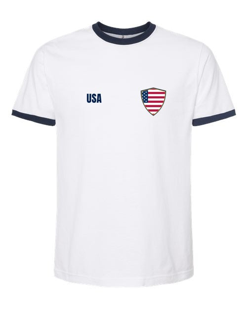 United States Soccer Ringer Tee 2026 — Retro National Crest | NYC Factory