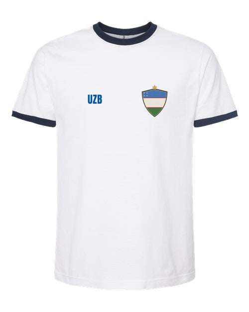 Uzbekistan Soccer Ringer Tee 2026 — Retro National Crest | NYC Factory