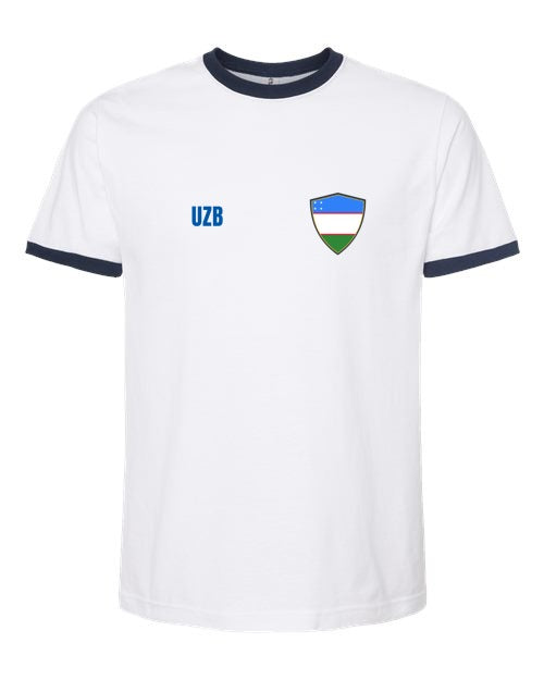 Uzbekistan Soccer Ringer Tee 2026 — Retro National Crest | NYC Factory
