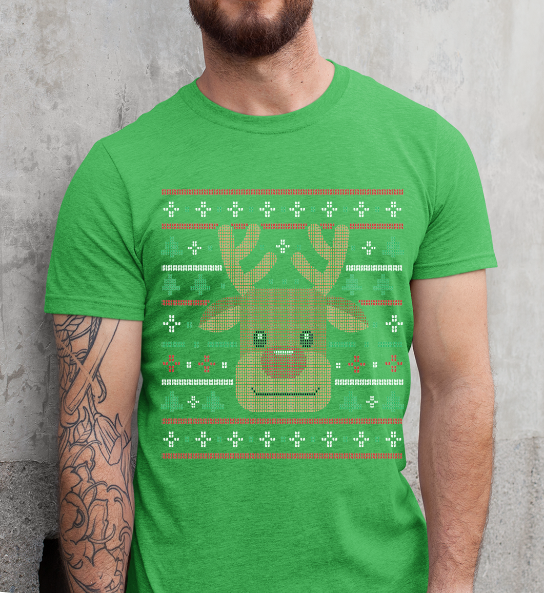 Ugly Xmas Reindeer Design Custom T-Shirt Heather Green
