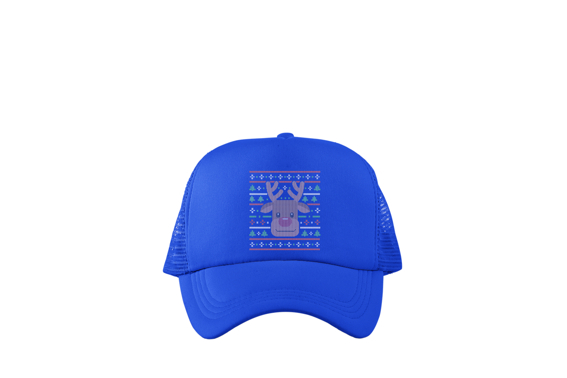 Ugly Xmas Reindeer Design Trucker Baseball Hat Royal Blue