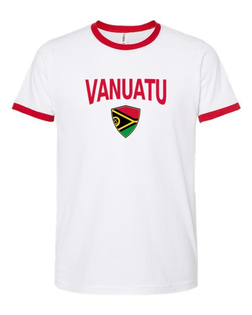 Vanuatu Arched Crest Soccer Ringer Tee — NYC Factory