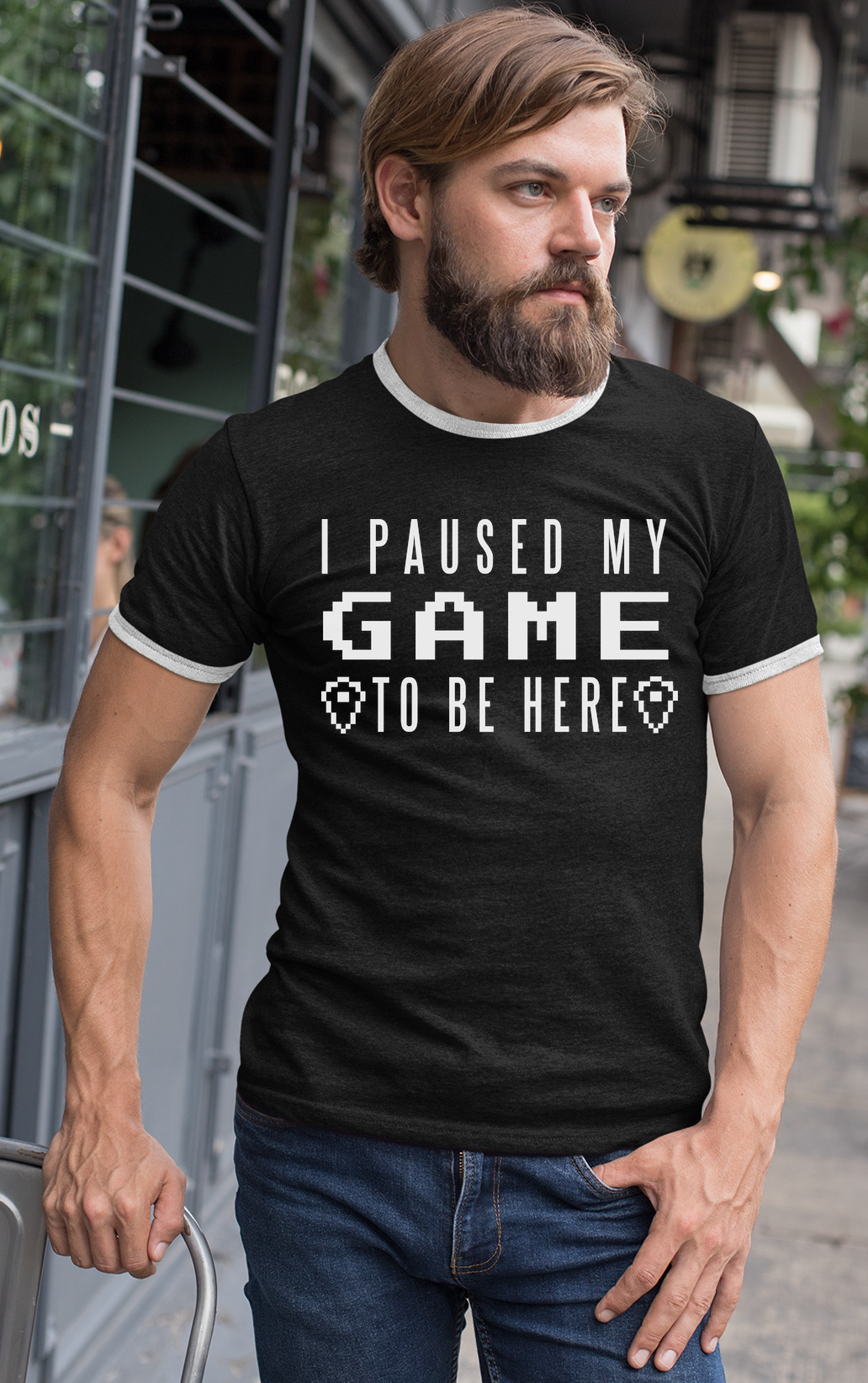 I Paused My Game To Be Here White Print Mens Ringer T-Shirt Tee