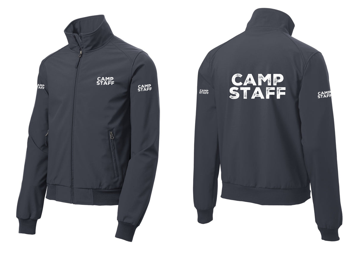 NYC Factory Camp Staff Soft Shell Bomber Jacket (Rustic) - Chest + Back + Camp Staff Sleeves - Battleship Grey