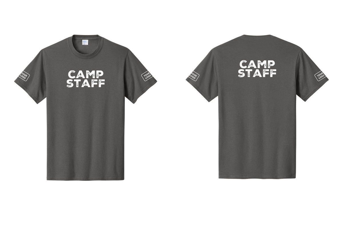 NYC Factory Custom Logo Camp Staff T-Shirt - Front + Back + Your Logo Sleeves - Charcoal