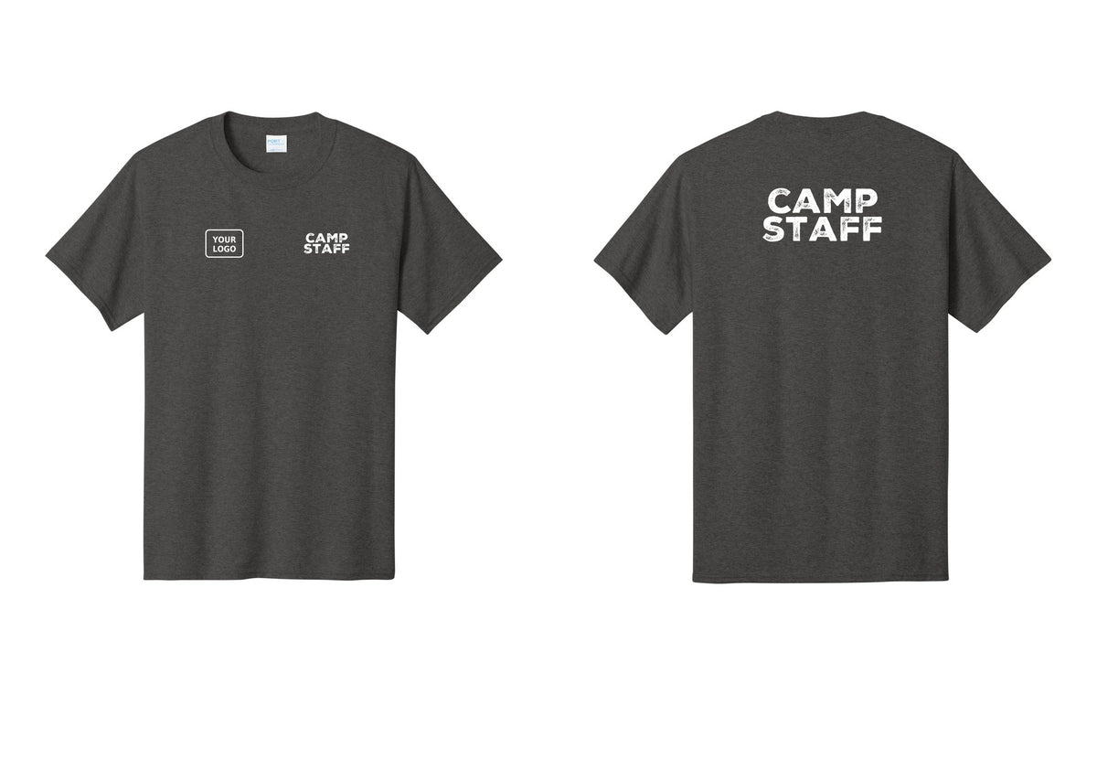 NYC Factory Unisex Custom Logo Camp Staff T-Shirt - CAMP STAFF + Your Logo + Back - Dark Heather Grey