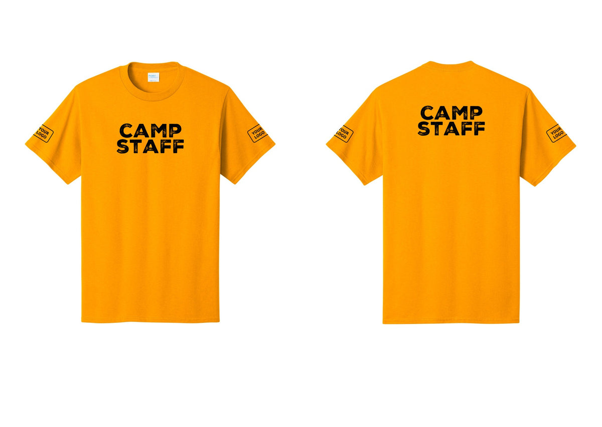 NYC Factory Custom Logo Camp Staff T-Shirt - Front + Back + Your Logo Sleeves - Gold