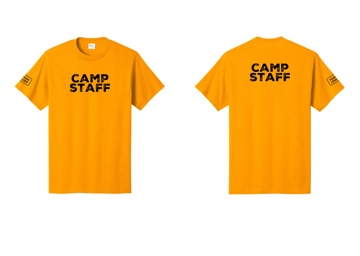 NYC Factory Custom Logo Camp Staff T-Shirt - Front + Back + Your Logo Sleeve - Gold