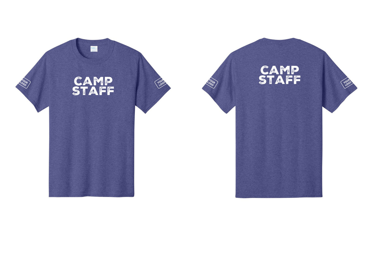 NYC Factory Custom Logo Camp Staff T-Shirt - Front + Back + Your Logo Sleeves - Heather Purple