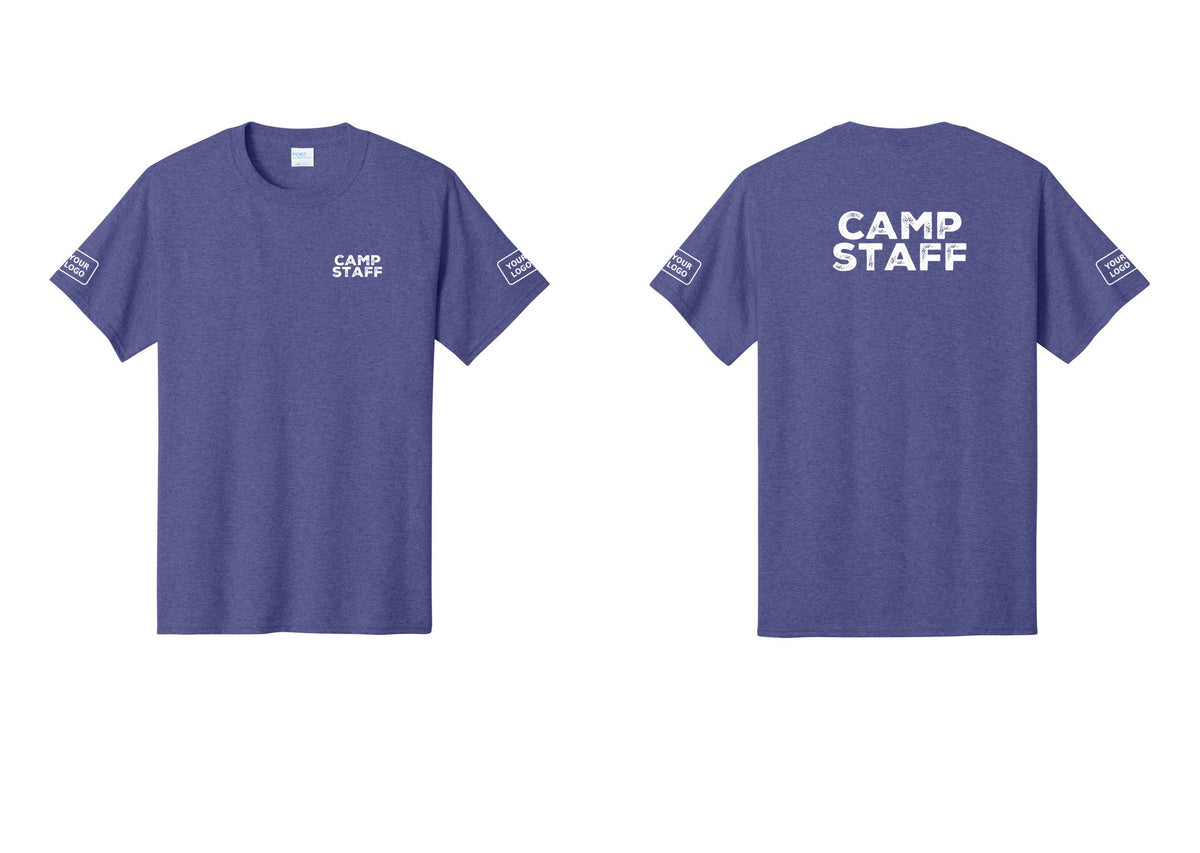 NYC Factory Custom Logo Camp Staff T-Shirt - Chest + Back + Your Logo Sleeves - Heather Purple
