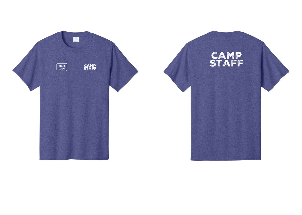 NYC Factory Unisex Custom Logo Camp Staff T-Shirt - CAMP STAFF + Your Logo + Back - Heather Purple