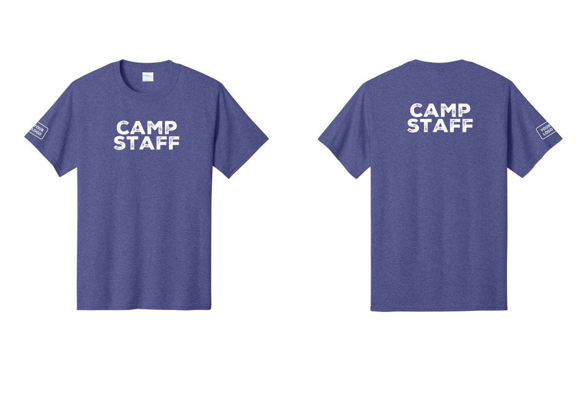 NYC Factory Custom Logo Camp Staff T-Shirt - Front + Back + Your Logo Sleeve - Heather Purple