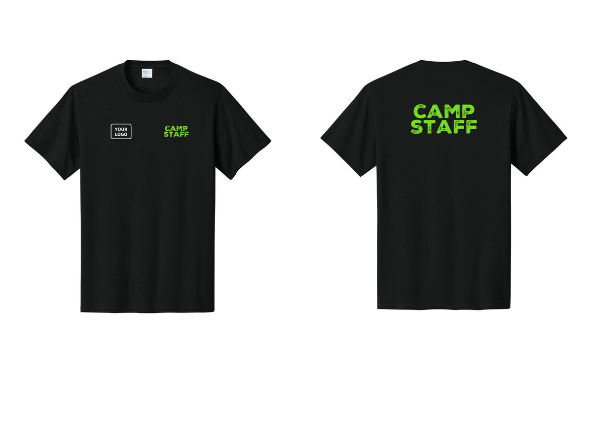NYC Factory Custom Logo Camp Staff T-Shirt - CAMP STAFF + Your Logo + Back - Black / Neon