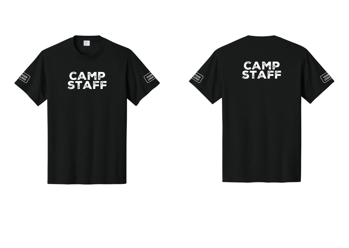 NYC Factory Custom Logo Camp Staff T-Shirt - Front + Back + Your Logo Sleeves - Black