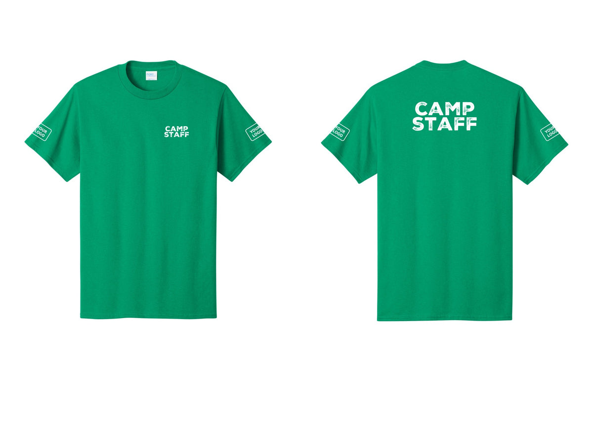 NYC Factory Unisex Custom Logo Camp Staff T-Shirt - Chest + Back + Your Logo Sleeves - Kelly