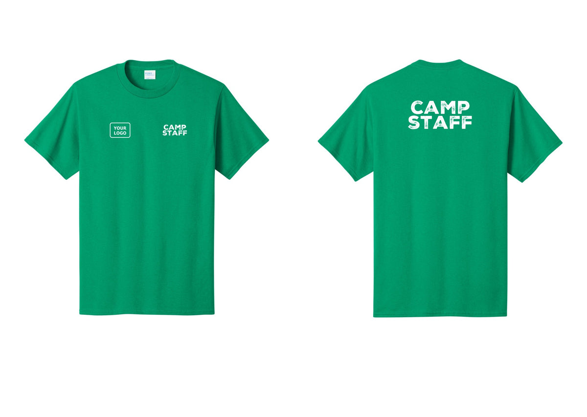 NYC Factory Unisex Custom Logo Camp Staff T-Shirt - CAMP STAFF + Your Logo + Back - Kelly