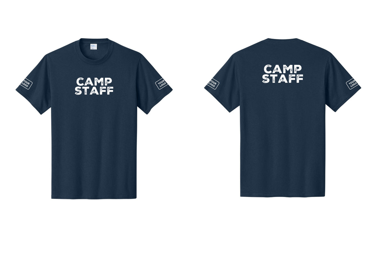 NYC Factory Unisex Custom Logo Camp Staff T-Shirt - Front + Back + Your Logo Sleeves - Navy