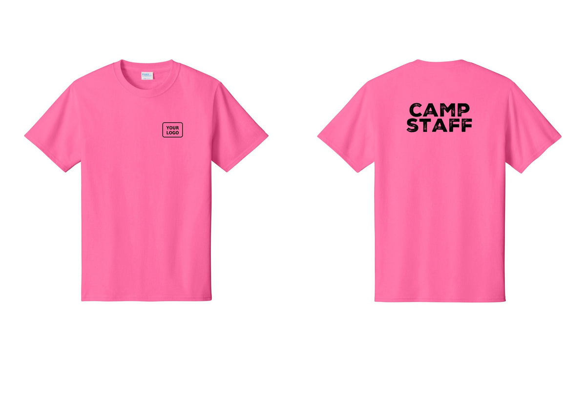 NYC Factory Custom Logo Camp Staff T-Shirt - Your Logo + Back - Neon Pink