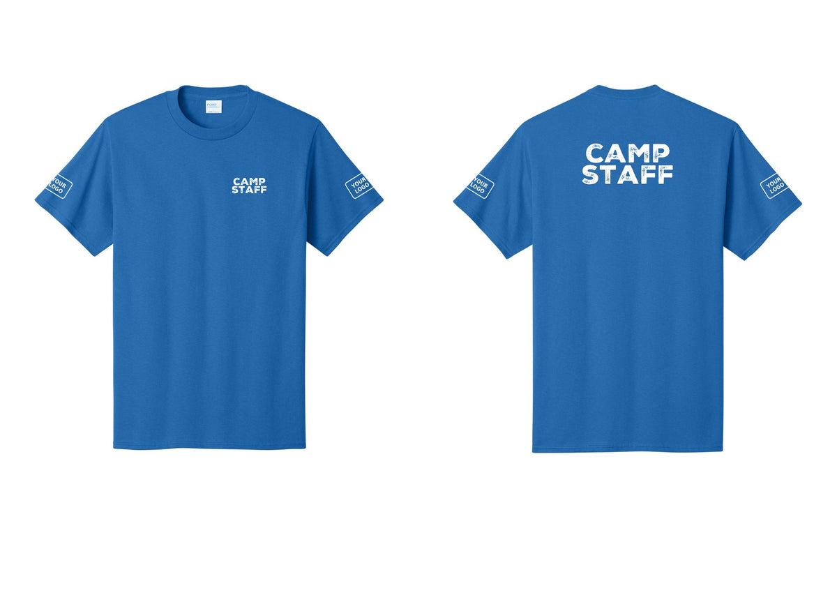 NYC Factory Unisex Custom Logo Camp Staff T-Shirt - Chest + Back + Your Logo Sleeves - Royal