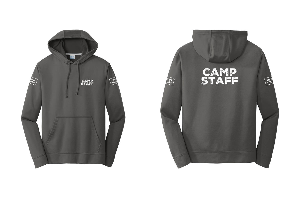 NYC Factory Custom Logo Camp Staff Performance Hooded Fleece Pullover Sweatshirt (Rustic) - Chest + Back + Your Logo Sleeves - Charcoal