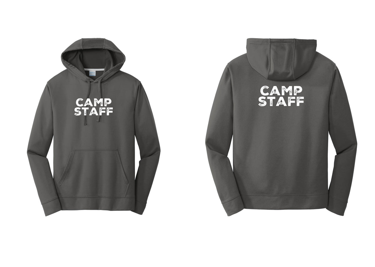 NYC Factory Camp Staff Performance Hooded Fleece Pullover Sweatshirt (Rustic) - Front + Back - Charcoal