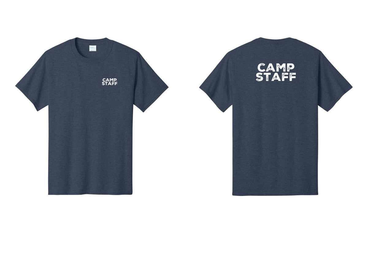 NYC Factory Unisex Camp Staff Charcoal T-Shirt - Chest + Back - Heather Navy