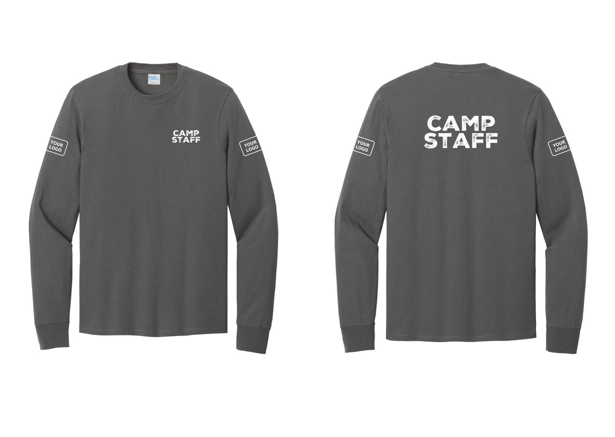 NYC Factory Custom Logo Camp Staff Cotton Long Sleeve T-Shirt (Rustic) - Chest + Back + Your Logo Sleeves - Charcoal