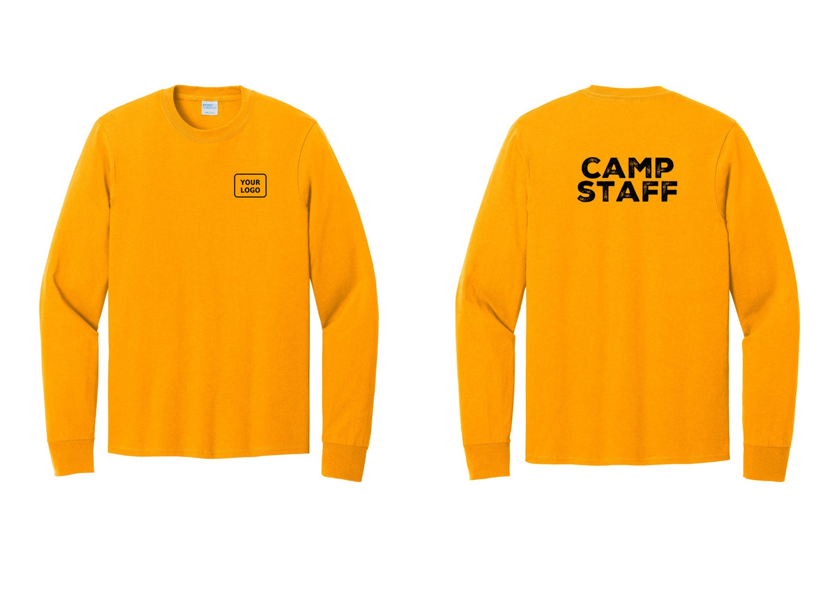 NYC Factory Custom Logo Camp Staff Cotton Long Sleeve T-Shirt (Rustic) - Your Logo + Back - Gold