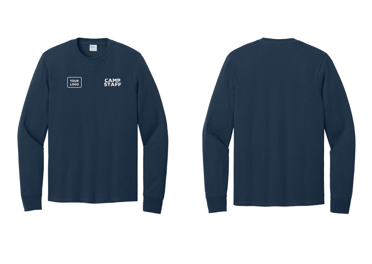 NYC Factory Custom Logo Camp Staff Cotton Long Sleeve T-Shirt (Rustic) - CAMP STAFF + Your Logo - Navy