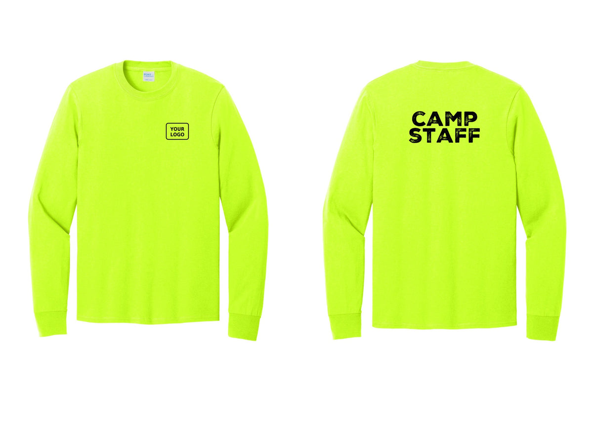NYC Factory Custom Logo Camp Staff Cotton Long Sleeve T-Shirt (Rustic) - Your Logo + Back - Safety Green