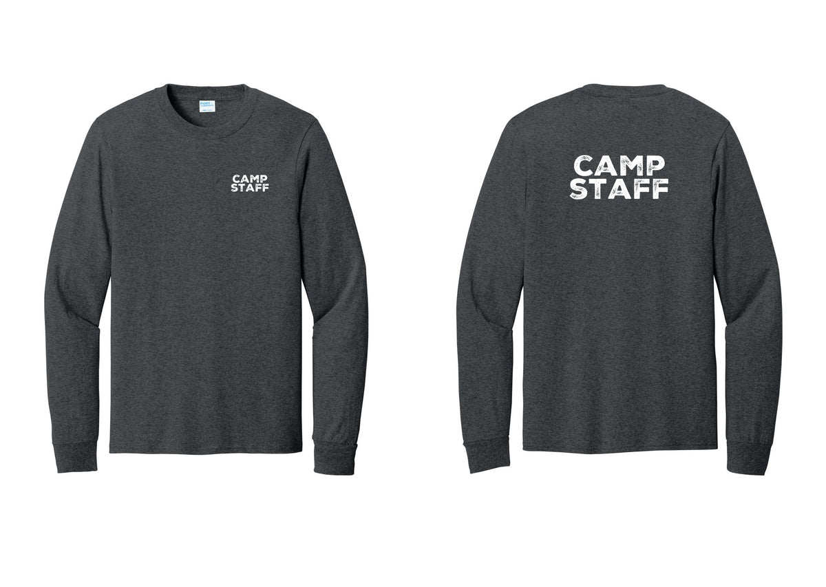 NYC Factory Camp Staff Cotton Long Sleeve T-Shirt (Rustic) - Chest + Back - Dark Heather Grey