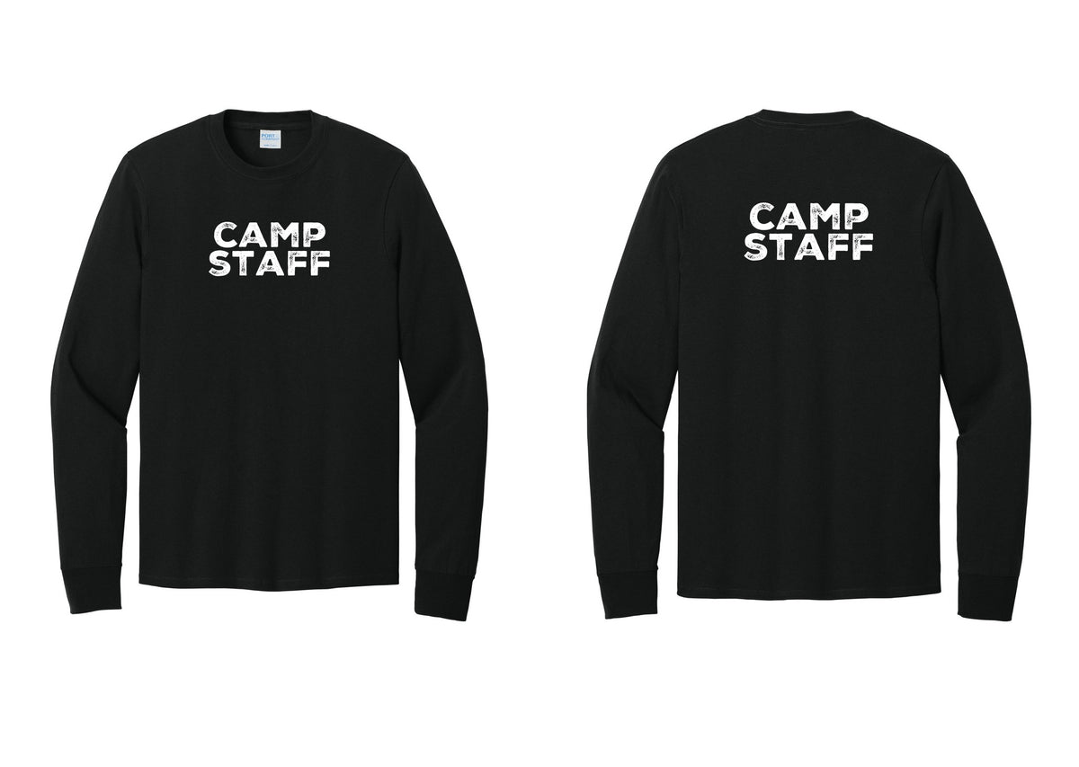 NYC Factory Camp Staff Cotton Long Sleeve T-Shirt (Rustic) - Front + Back - Black