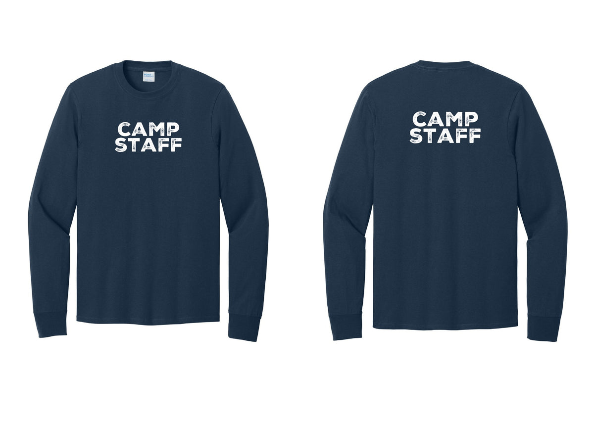 NYC Factory Camp Staff Cotton Long Sleeve T-Shirt (Rustic) - Front + Back - Navy