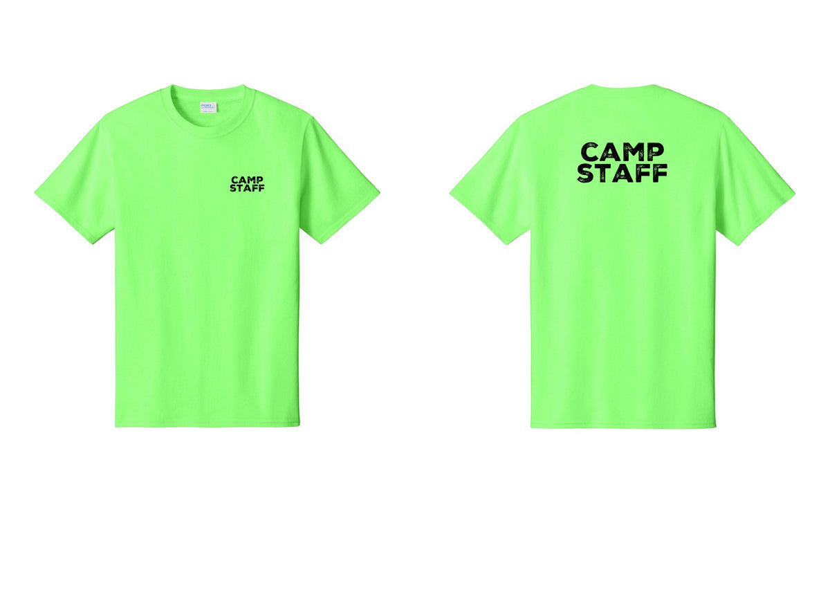 NYC Factory Unisex Camp Staff Charcoal T-Shirt - Chest + Back - Neon Green