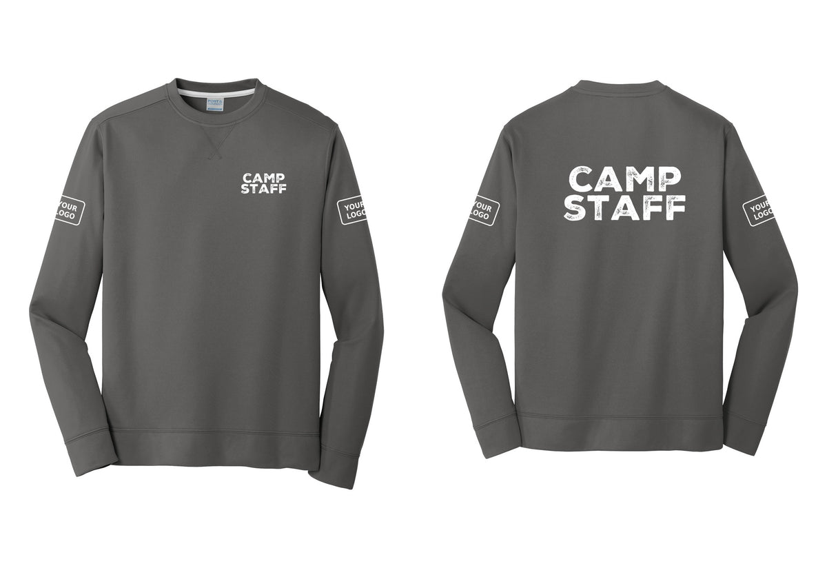 NYC Factory Custom Logo Camp Staff Performance Fleece Crewneck Sweatshirt (Rustic) - Chest + Back + Your Logo Sleeves - Charcoal